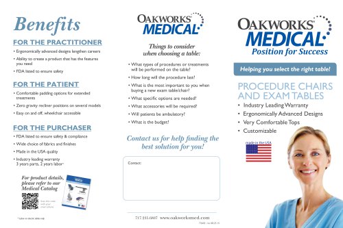 Exam Tables and Procedure Chairs TriFold Brochure
