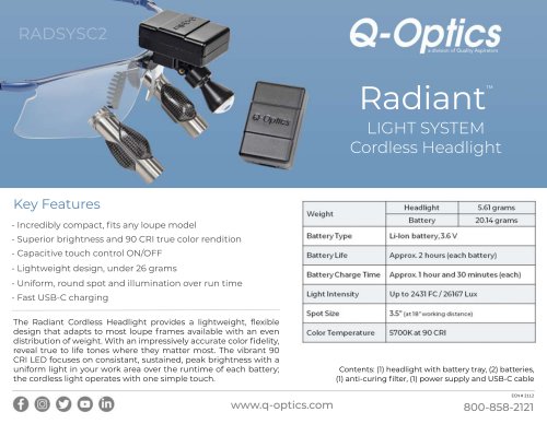 Radiant™ LIGHT SYSTEM Cordless Headlight