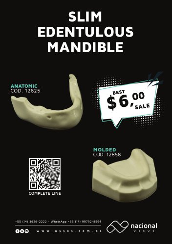 The Slim edentulous mandibles were developed in 2 models: anatomical (cod 12825) and molded (cod 12858)
