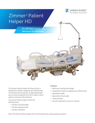 Zimmer&reg; Patient Helper HD For Hill-Rom CareAssist, Advanta II & 1000 Beds Brochure